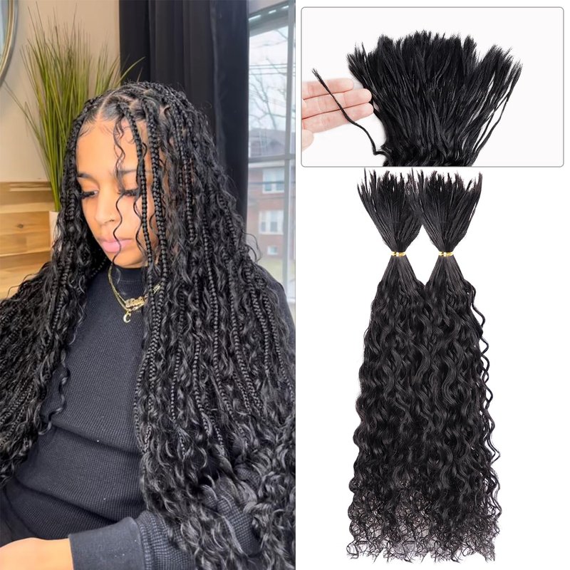 Pre-Divided Human Braiding Hair - Water Deep Wave Curly Extensions for Boho Braids | 18" 80 Strands, Color 1B