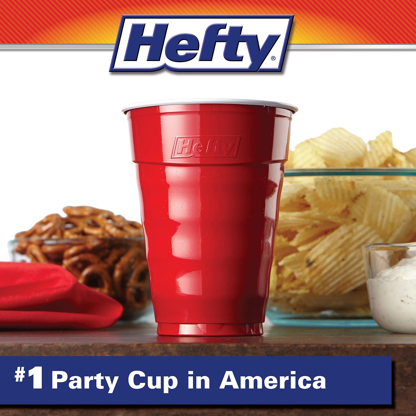 Hefty Party On Red Plastic Cups, Disposable Plastic Party Cups for Easy Cleanup and Large Gatherings, Red Cups for BBQs, Birthdays, Parties, and More, 18 Ounce, 50 Count