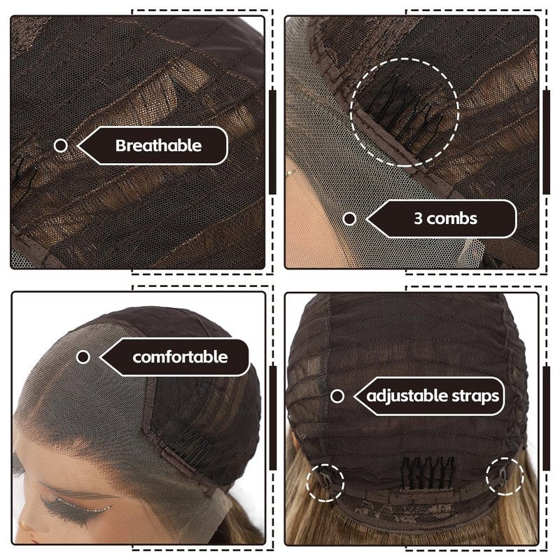 Brown Lace Front Wig - 13x4 Body Wave Synthetic Hair, Honey Brown Highlights | 26 Inch, Pre-Plucked, Heat Resistant