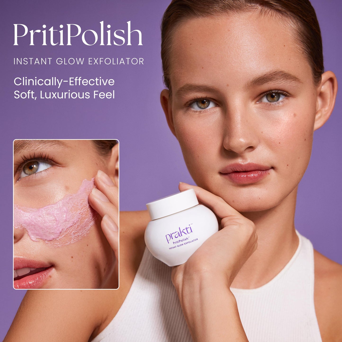 Prakti PritiPolish Instant Glow Exfoliator, Gentle Facial Scrub Clears & Minimizes Pores, Instantly Smooths & Softens with Natural AHAs, 1 oz