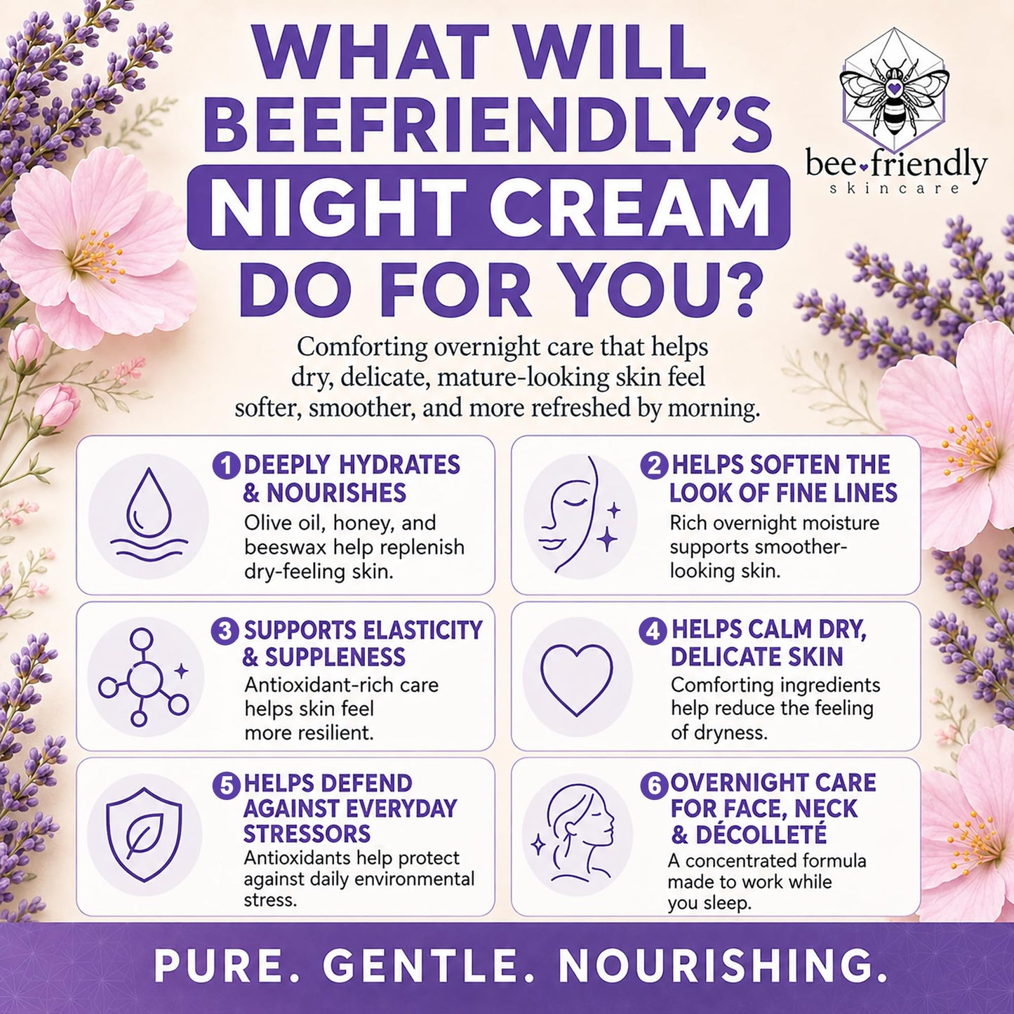 BeeFriendly® Organic Night Cream, USDA Certified, 2 oz