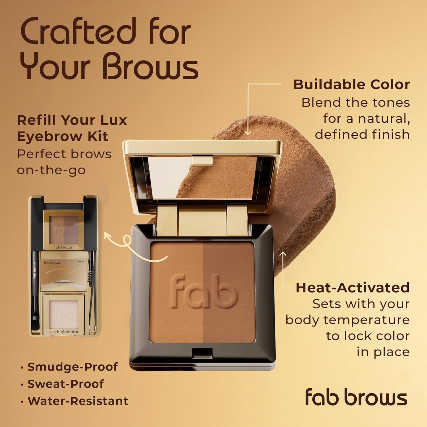 Lux Eyebrow Kit Refill Powder - Natural Definition for Light Brown & Medium Brows | On-The-Go Convenience