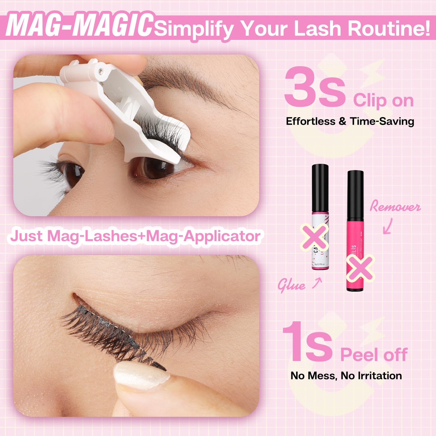 CALAILIS Magnetic Eyelashes with Applicator Upgrade Soft Magnetic Lashes Natural Look Reusable No Glue or Eyeliner Needed Easy to Wear and Remove (RC04, 1 Pack)
