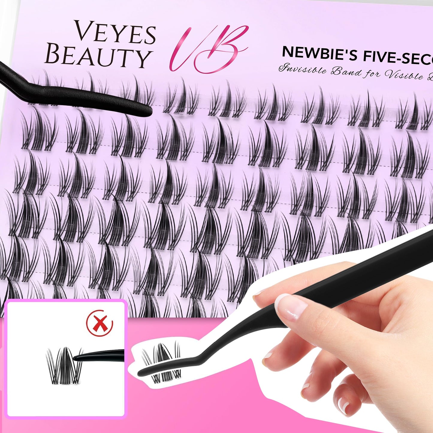 VEYESBEAUTY Manga Lash Clusters Kit Eyelash Extensions Thin & Invisible Band DIY Individual False Eyelashes Newbie's Five-Second Series Wispy Lash Tray Kit, with Bond&Seal Remover Applicator