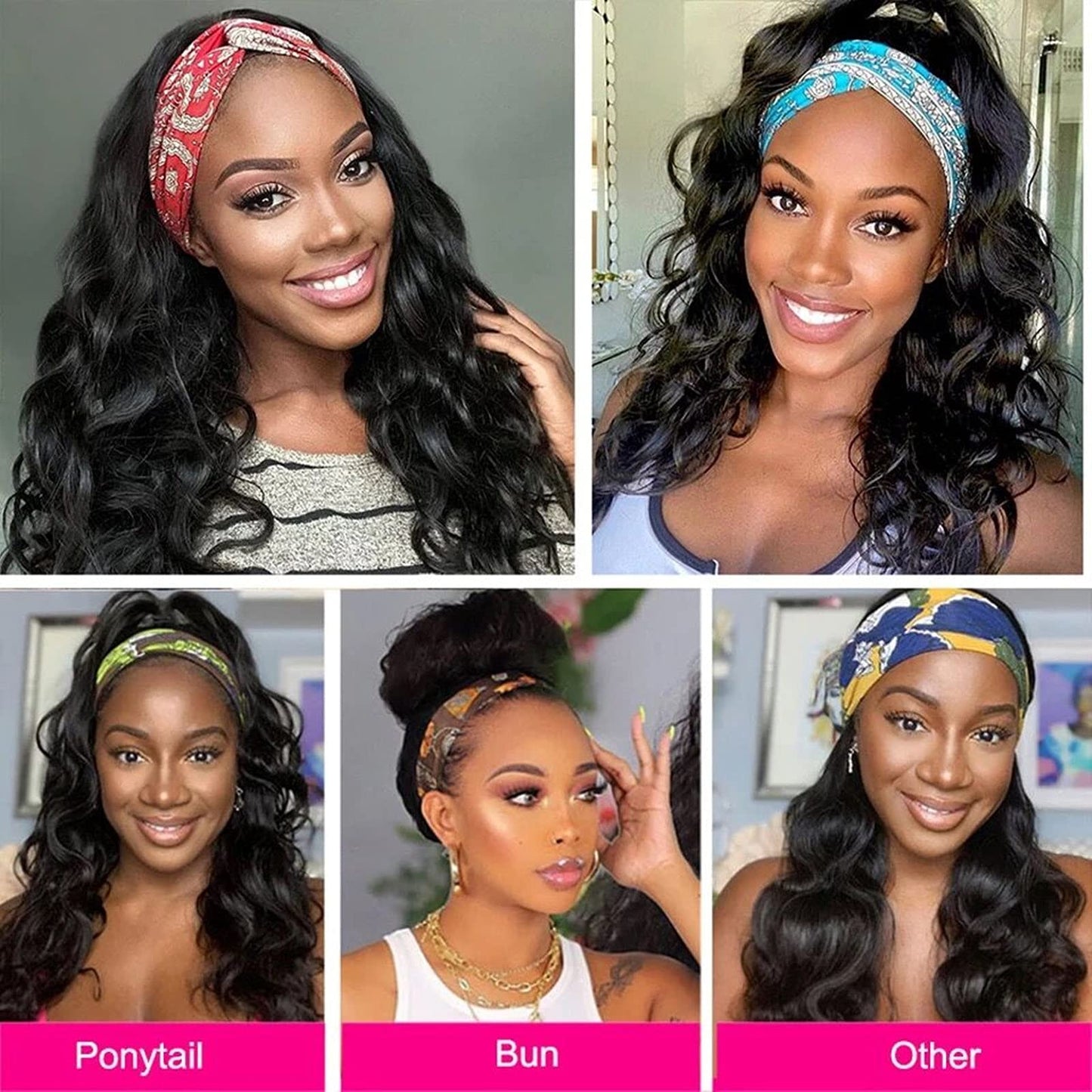 catti Headband Wig Human Hair Body Wave Headband Wigs for Black Women Brazilian Virgin Hair Glueless None Lace Front Half Wigs Human Hair Wear and Go Headband Wigs 180 density (18" Headband wigs)