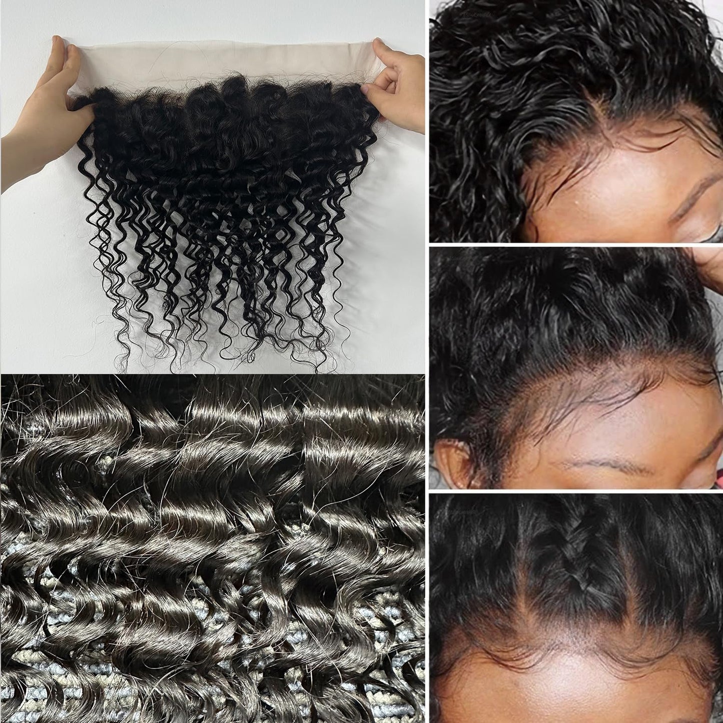 13x4 Deep Wave Lace Frontal Closure Ear to Ear 100% Unprocessed Brazilian Human Hair 150% Density Swiss Lace Frontal Closure Pre Plucked With Baby Hair Natural Black Color 18 Inch