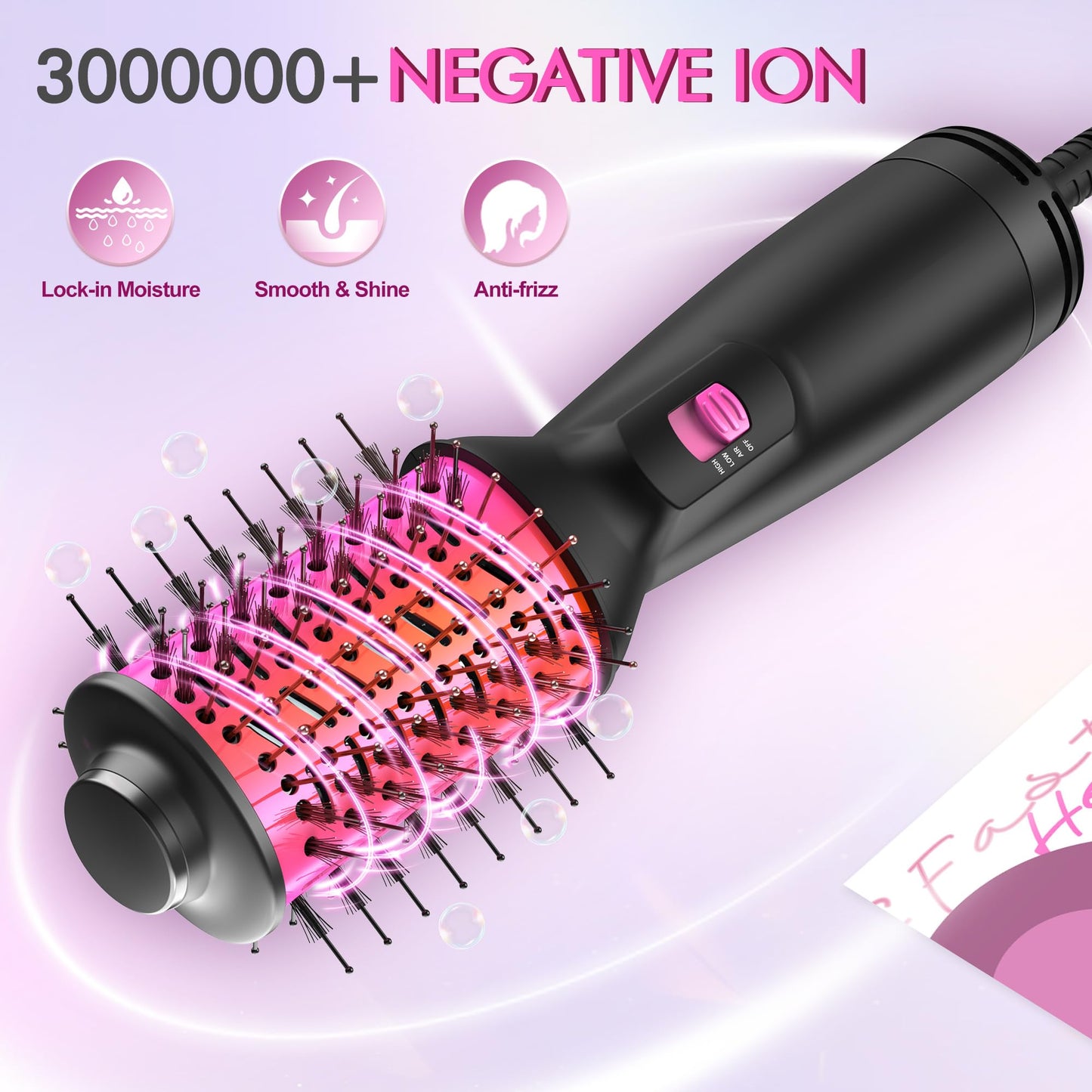 Dual Voltage Travel Hair Dryer Brush (100V-240V), Automatic Hot Air Brush with EU&UK Plug, 6 Inch Oval Barrel One Step Blow Dryer Brush and Negative Ion Anti-frizz Styling Brush（9″）