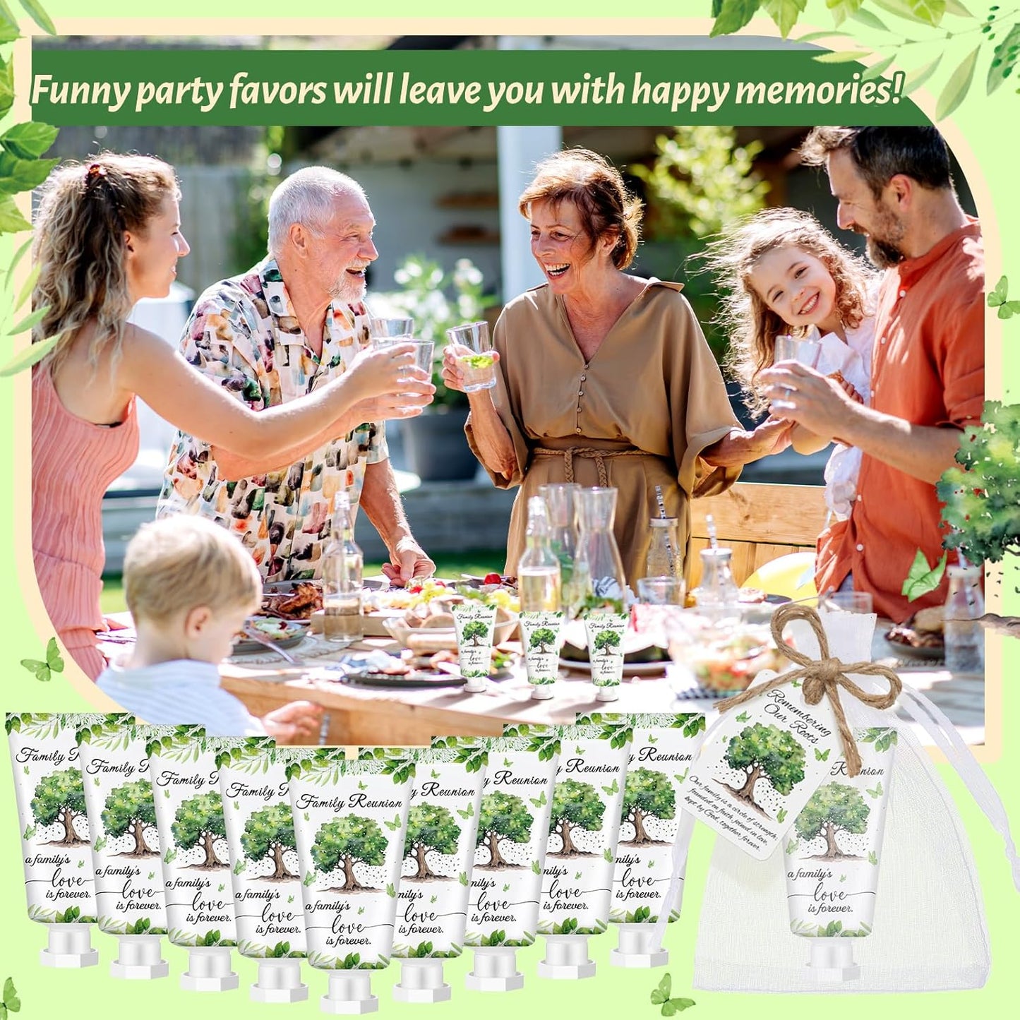 Family Reunion Hand Lotion Cream Favors - 20 Sets with Organza Bags for Table Centerpieces | Perfect Party Decor