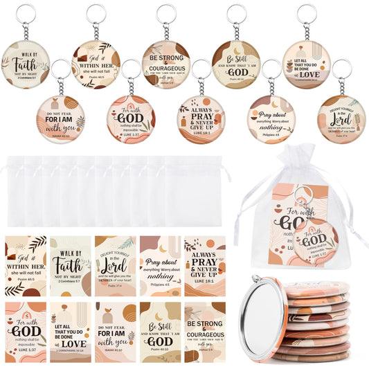 Y1tvei Christian Gifts Mirror Keychains Bulk - 120Pcs Boho Bible Verse Mini Compact Mirrors Inspirational Cards Small Round Portable Pocket Makeup Mirrors for Purse Prayer Church Party Favors Birthday