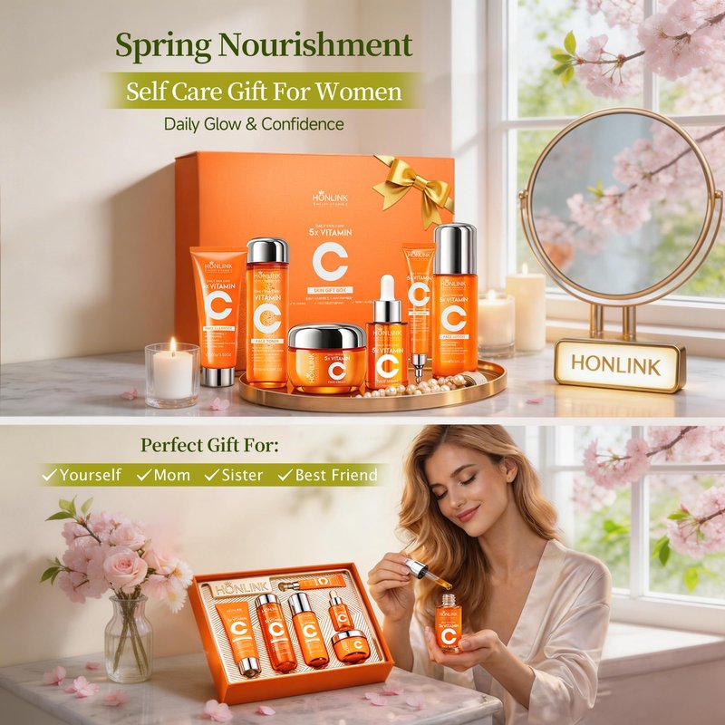 Glown 6-Piece Hydrating Skincare Set with Vitamin C & Niacinamide | Face & Body Care Kit with Cleanser, Toner, Serum, Moisturizer, Eye Cream & Body Lotion | Self-Care Gift Set for Women