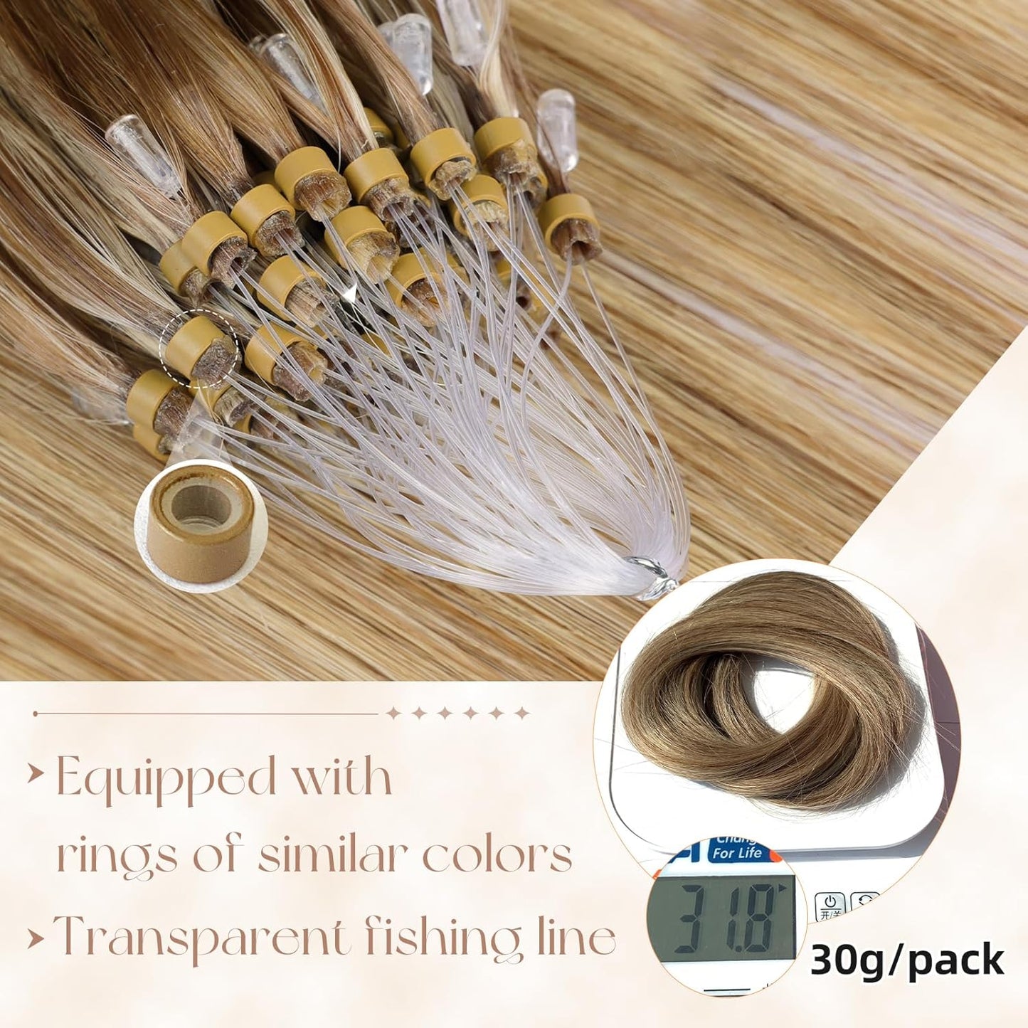 Microlink Hair Extensions - Human Hair 18 Inch D7/60 Blonde Brown | Soft, Glossy, Durable Microbead Loops