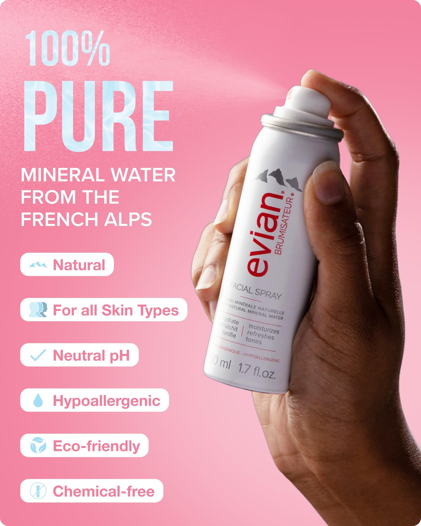 Evian Facial Spray 1.7 oz Travel Duo - Hydrating Mineral Water Mist for Face & Skin - Refreshes Makeup and Tones - TSA-Approved Mini Facial Spray to Hydrate and Soothe Skin On-the-Go