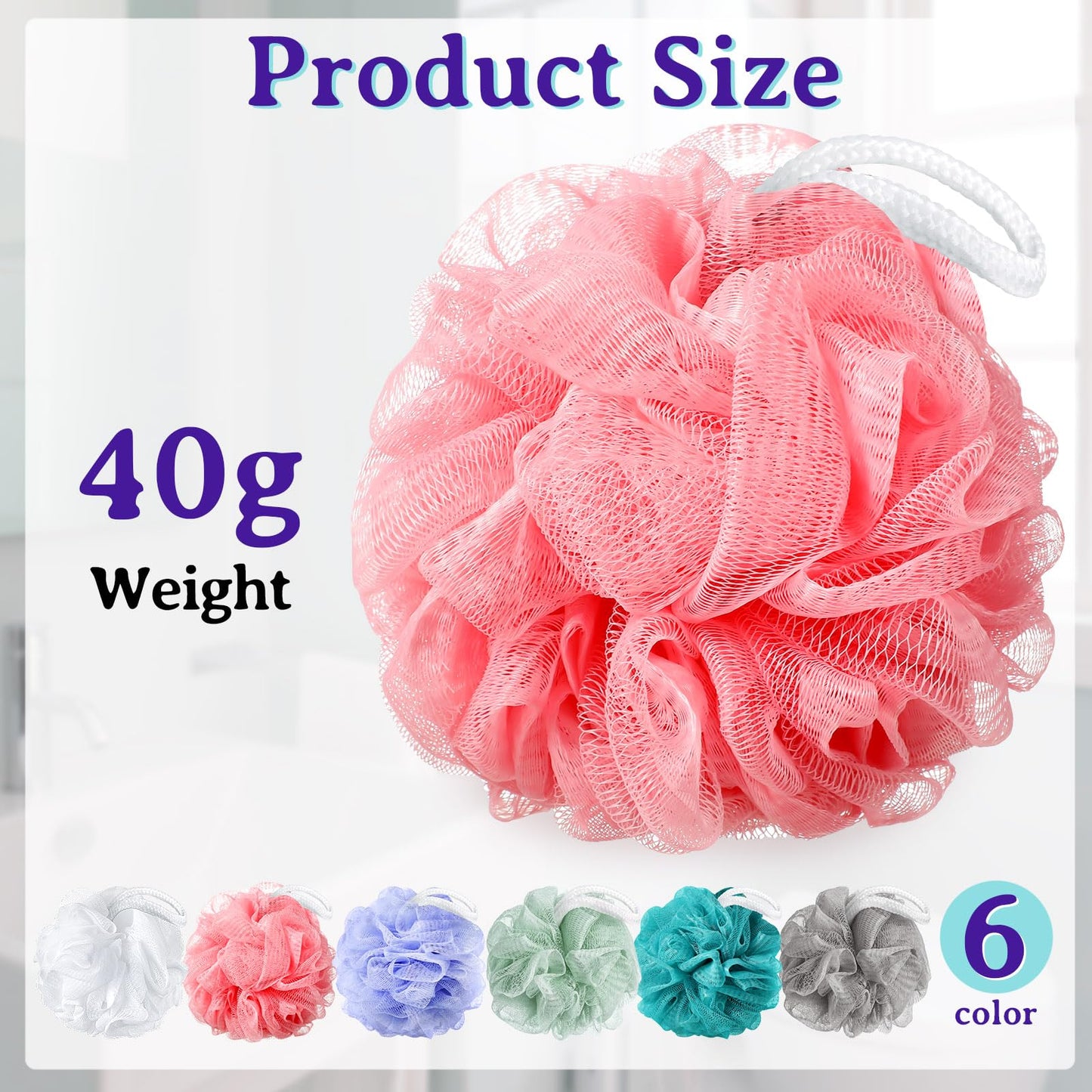 Umigy 60 Pcs Bath Sponge Shower 40g Loofahs Bulk Bath Luffas Exfoliating Body Scrubber Pack Soft Colorful Mesh Balls Puff Bathing Accessories for Men and Women Exfoliating Sponge
