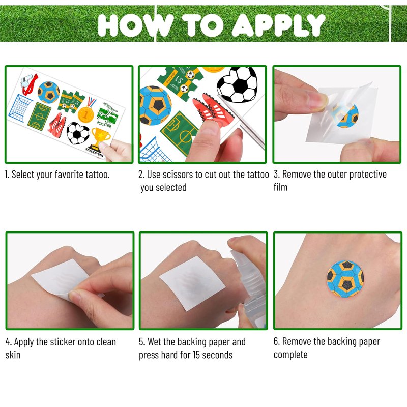 96PCS Soccer Temporary Tattoos for Kids Boys Girls - Waterproof & Skin-Safe Football Party Favors, Sports Birthday Decorations, Supplies,Team Rewards & Goodie Bag Stuffers, School Gifts