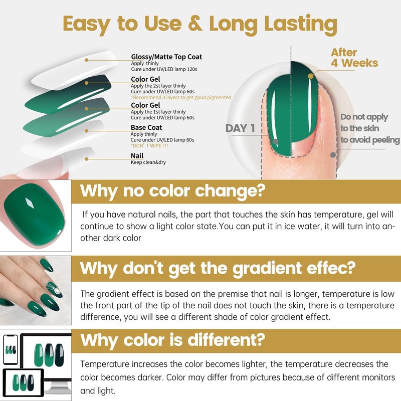 YTD Likomey Color Changing Gel Nail Polish Set,Summer 8 Colors Shimmer Brocade Glitter Mood Temperature Change Colors Kit,Black Green Red Blue Purple UV Thermal Manicure Color Gel,7.5ml