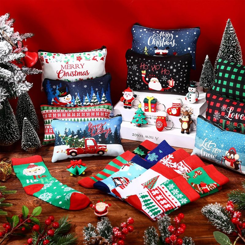 **Christmas Gift Set - 30-Piece Makeup Bags & Ornaments for Women | Santa & Snowman Designs**