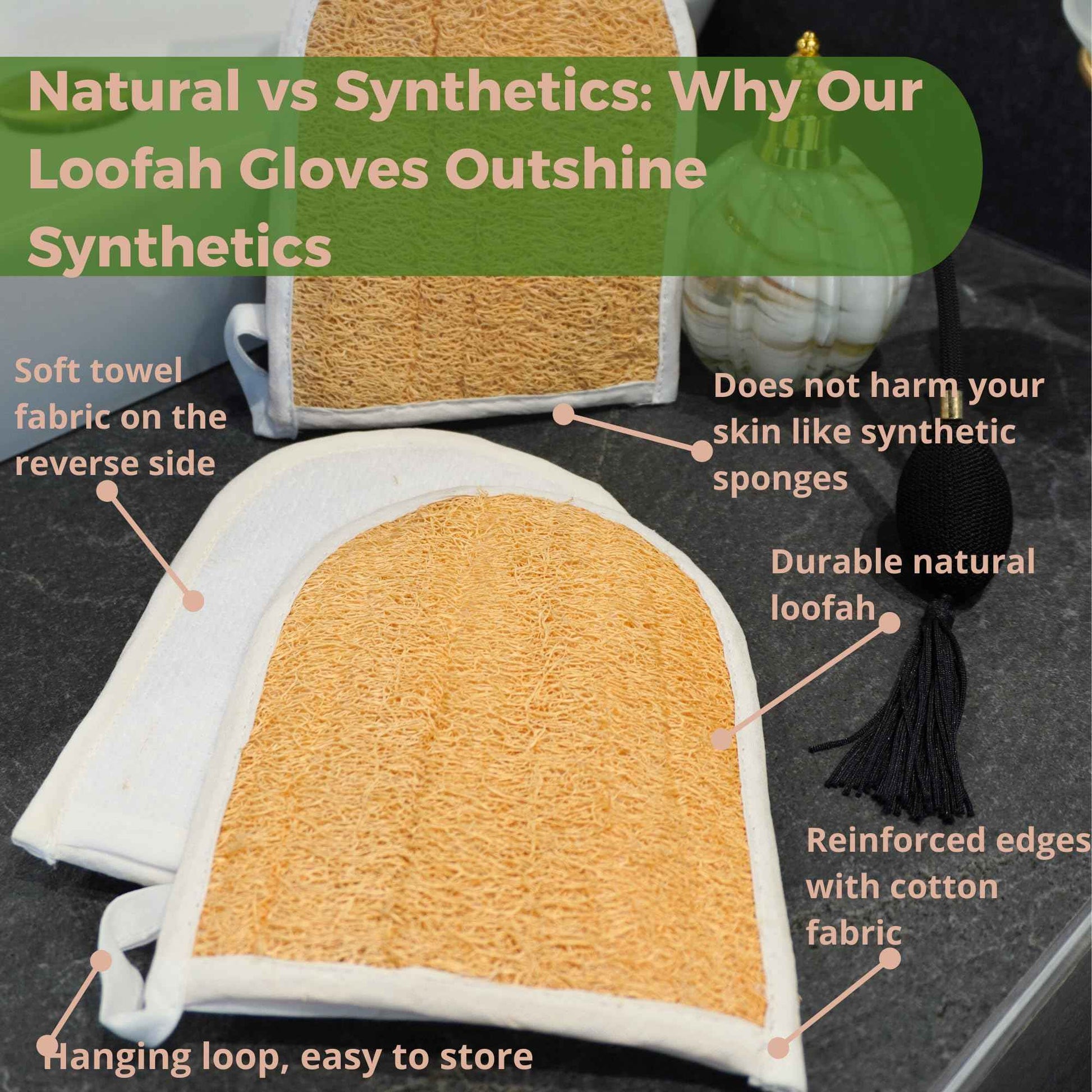 Loofah Exfoliating Glove. Handmade Double-Sided Mitt. Natural Loofah Bath Sponges for Men & Women. Organic, Biodegradable & Perfect for Daily Use. Your Skin Will Thank You. 3 Pack.