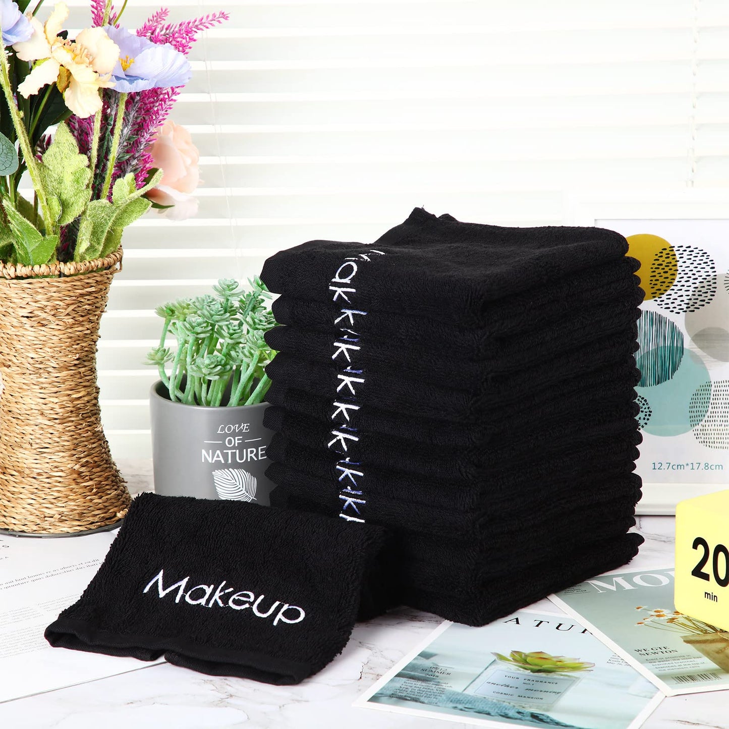 Panelee 12 Pcs Makeup Washcloths Bulk 13 Inch Black Makeup Towels Cotton Face Wash Cloths Facial Remover Cleansing Towels Cosmetic Water Absorbent for Women Hand Skin Care(12 Pcs)