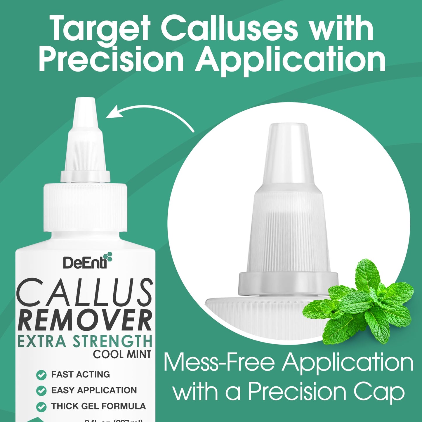 DeEnti Callus Remover for Feet, Extra Strength Foot Callus Remover Gel, 8oz Salon Grade Home Pedicure Supplies for Dry Skin, Cracked Heel, Professional Strength Foot Care, Cool Mint