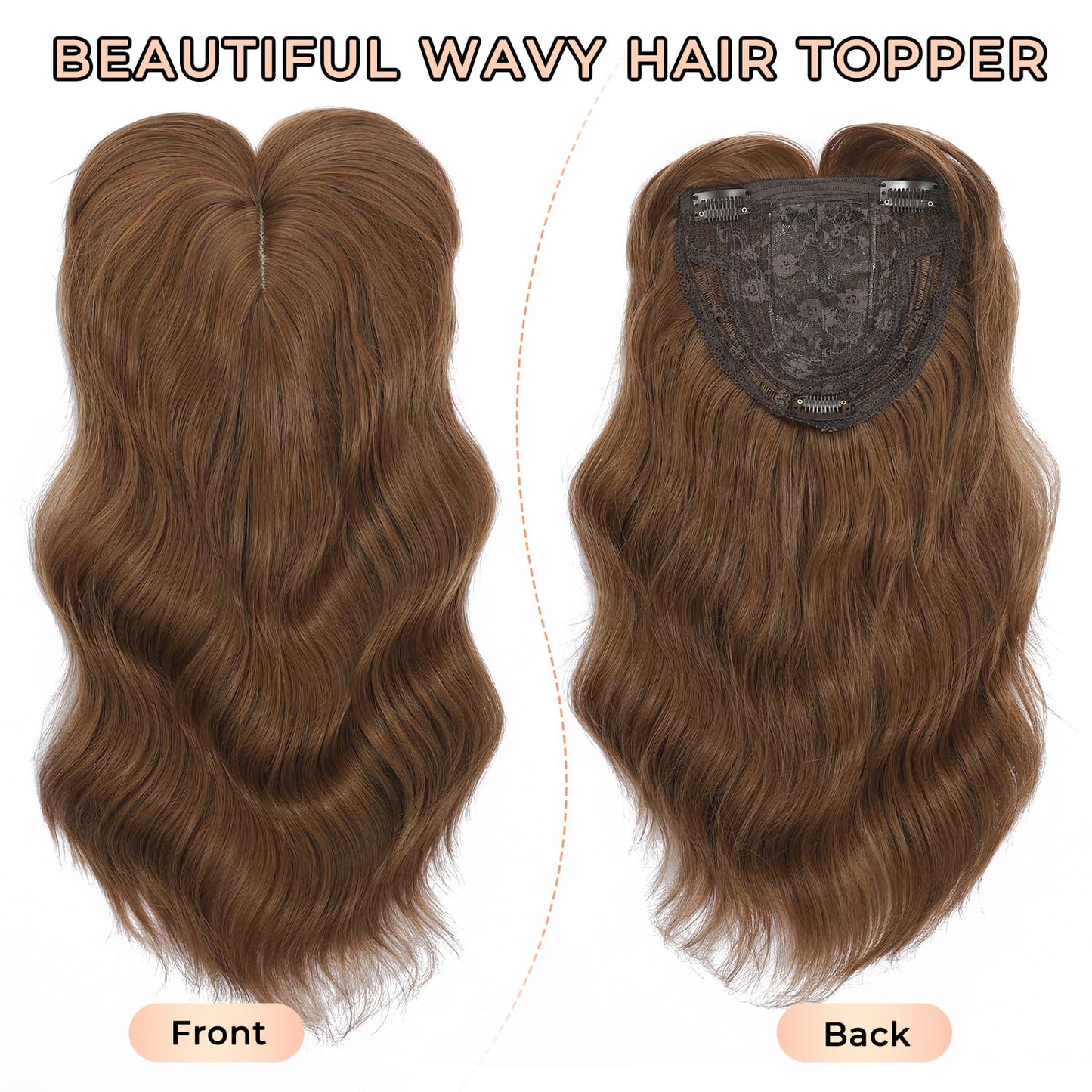Hair Toppers for Women - 14 Inch 360° 3D Synthetic Curly Wavy Clip-In Bangs | Coffee Brown