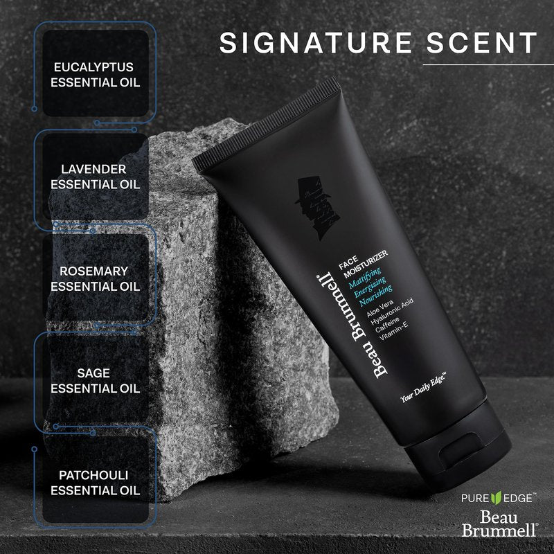 Beau Brummell for Men Matte Finish Face Moisturizer | Fast Absorbing, Lightweight Face Lotion with Vitamins A+E, Aloe Vera & Caffeine | Anti-aging, For Dry or Oily Skin | 4 OZ Tube | Made In America