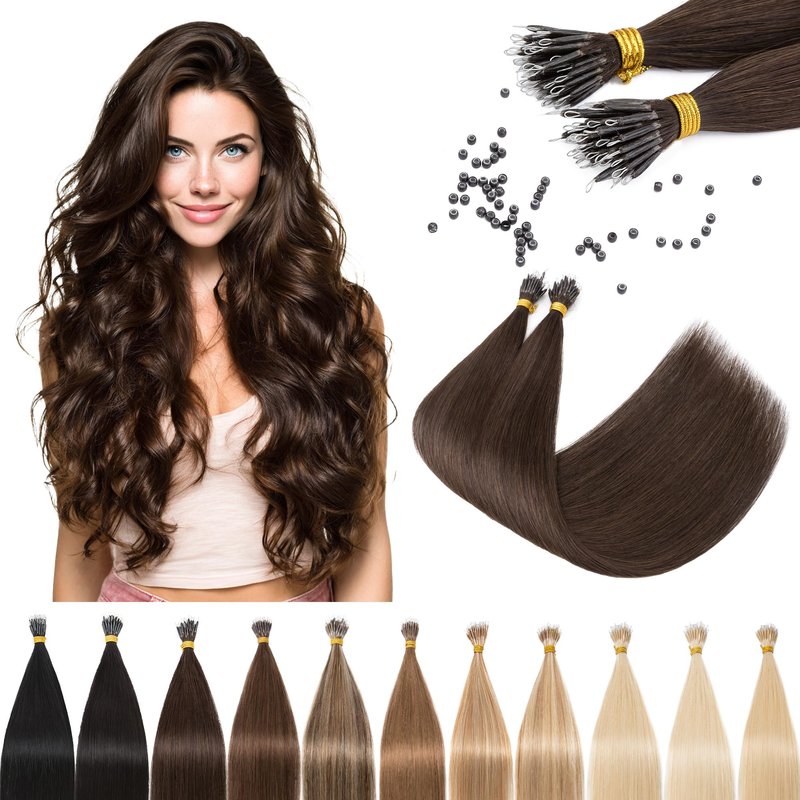 SEGO Nano Tip Hair Extensions Human Hair, Nano Beads Balayage Seamless Highlight Pre-bonded Extensions for Women, 0.7g/strand, 50 strands 35g/pack -20 Inch#02R Dark Brown