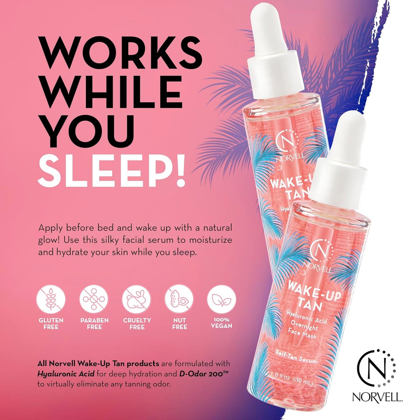 Norvell Wake-Up Tan Clear Self-Tan Face Serum - Hydrating Overnight Tanning Serum, 1 oz