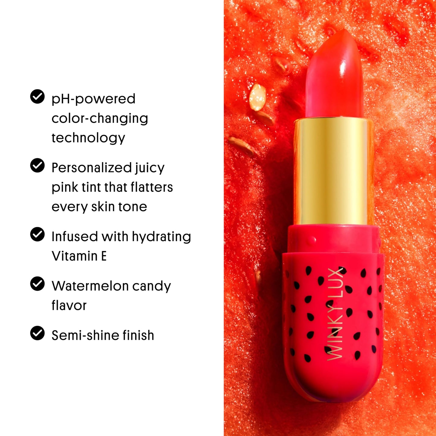 Winky Lux Watermelon Jelly pH Lip Balm - Hydrating Lip Balm, Natural Pink Tint with pH Color Changing, Moisturize & Soften Lips While Leaving Sheer Pink Tint, With Watermelon Candy Scent