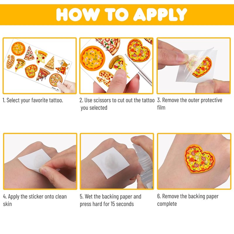 Pizza Temporary Tattoos - 102 PCS Cute Pie Slice Stickers for Birthday Party Favors | Fun Fast Food Décor for Kids