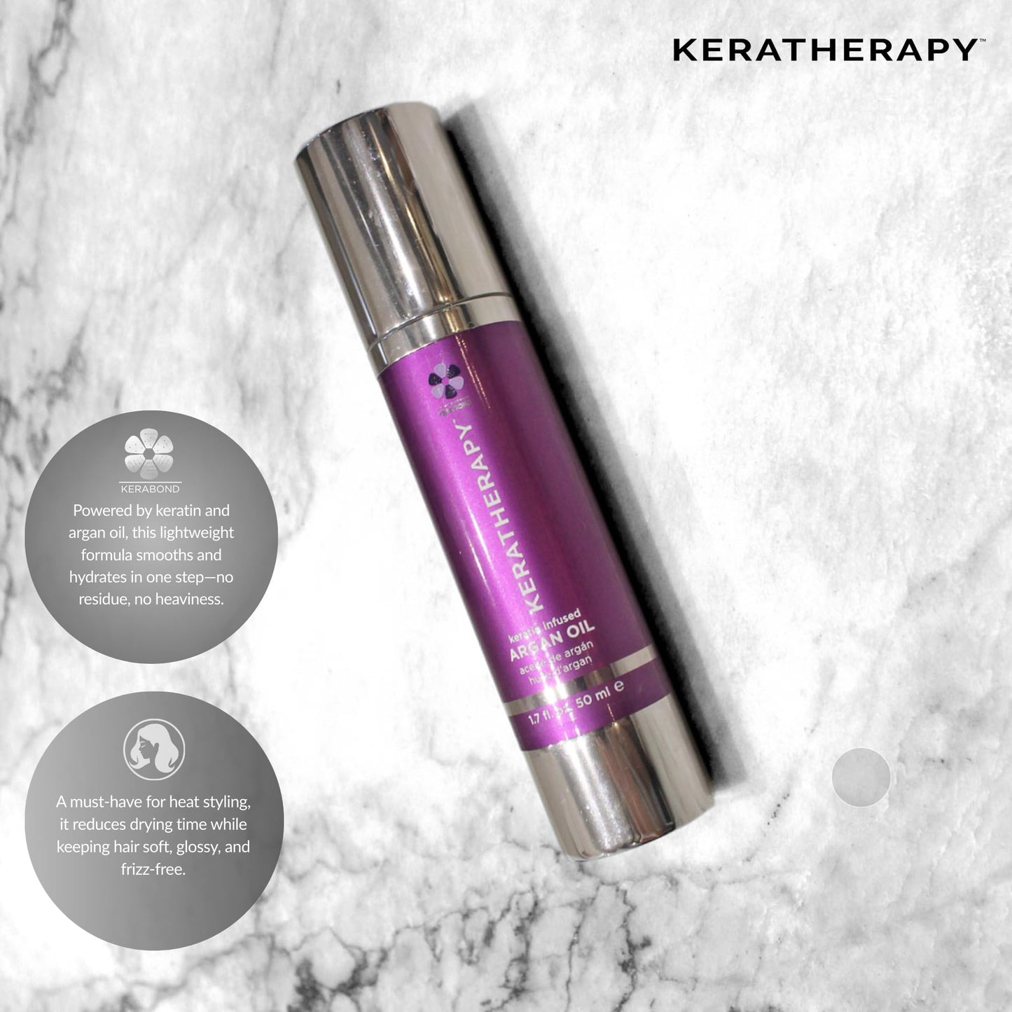 KERATHERAPY Keratin Infused Argan Oil, 1.7 fl. oz., 50 ml - Repairing Hair Care for Dry Damaged Hair, Frizz, Flyaways & Easy Styling - Kerabond Technology for Smooth, Soft, & Shiny Tresses