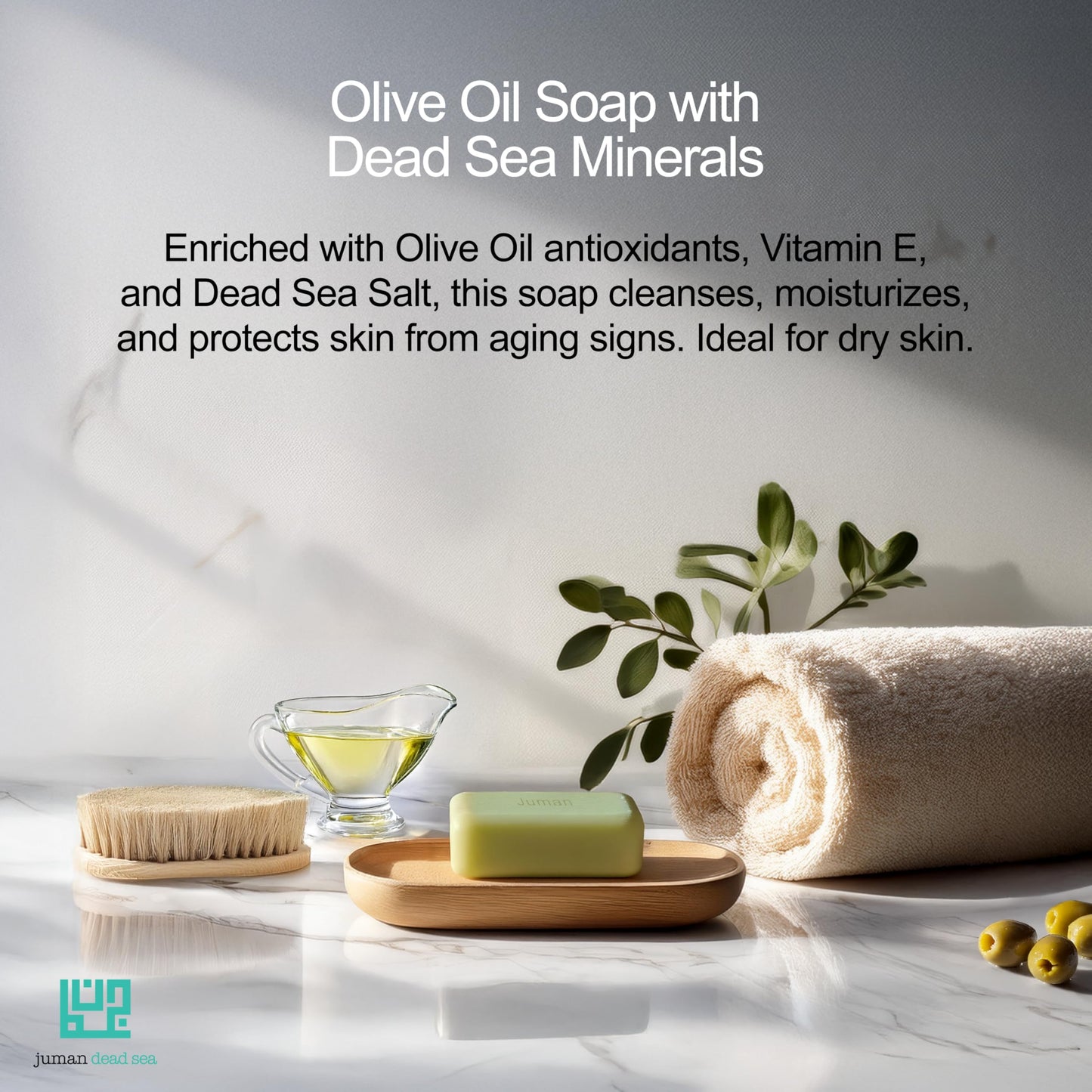 JUMAN Dead Sea Minerals Olive Oil Soap | Rich in Vitamin E | For Psoriasis, Eczema & Redness| Soap Bar for Sensitive Dry Skin| 4oz (Pack of 4)