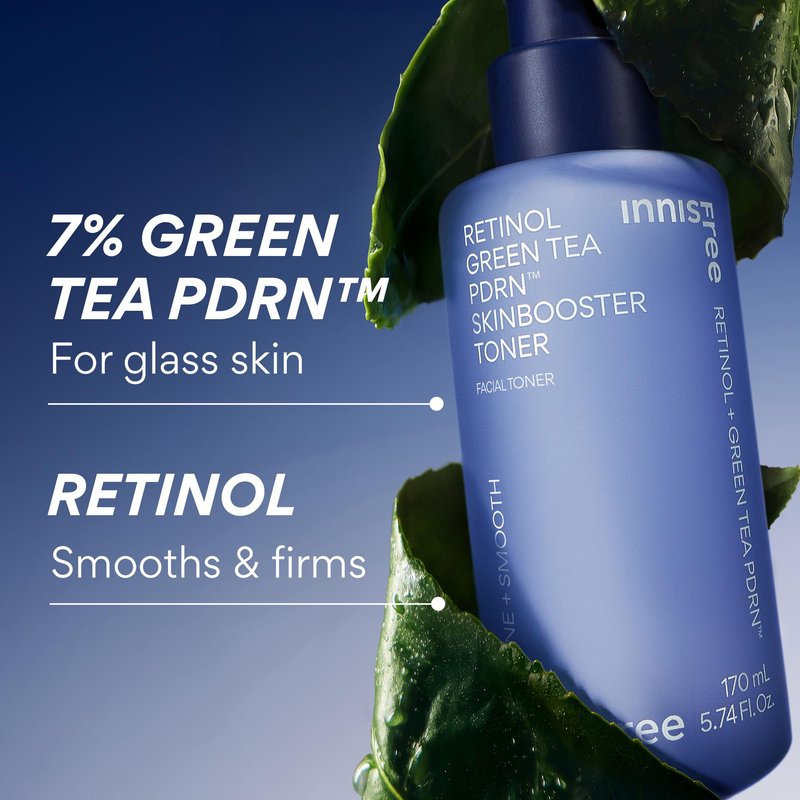 innisfree Retinol Green Tea PDRN Toner for Glass Skin, Fine Lines, and Smooth Skin, Inspired by Korean PDRN Treatment