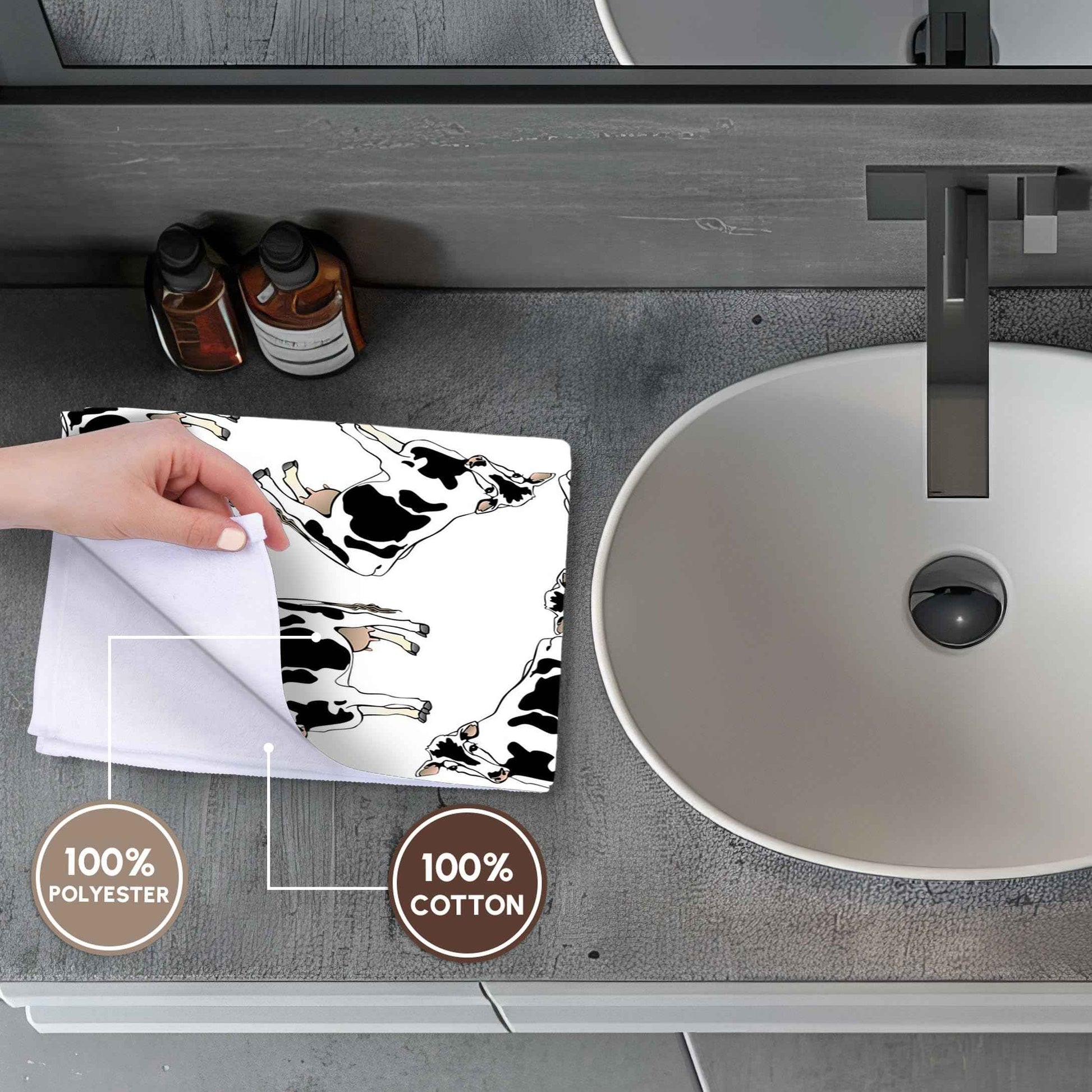 3D Rose Print of Cartoon Cow Toss Pattern Hand Towel, 15" x 22"