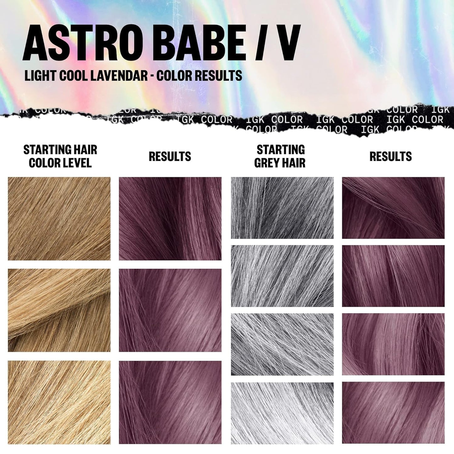 IGK Permanent Hair Dye Color Kit | V Astro Babe - Light Cool Lavendar | 100% Gray Color Coverage + Strengthen + Shine | Ammonia Free