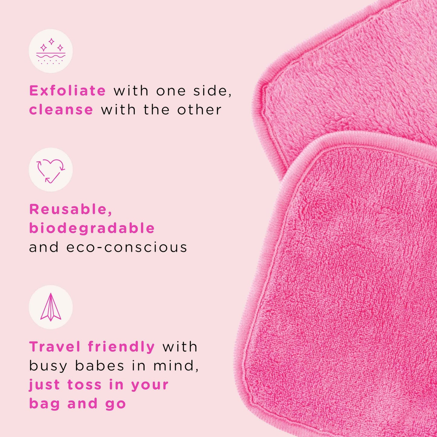 ERASE YOUR FACE Makeup Remover Cloths Box Set - Reusable Microfiber Face Towels to Cleanse & Remove Makeup - Water Activated, Dual-Sided Design for Easy Use - Pink (10 Count)