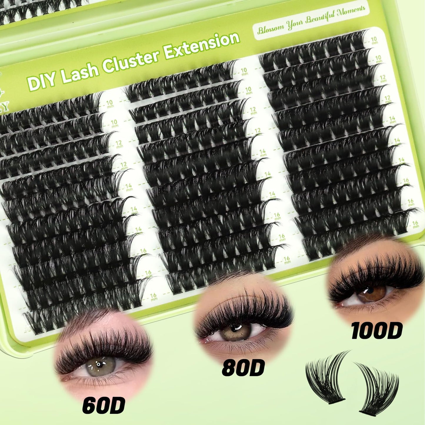 Lash Clusters Kit 570pcs 6 styles 30D-100D D Curl Individual Wispy Natural Eyelash With Eyelash Bond and Seal Eyelash Remover and Tweezer DIY at Home Makeup Cosmetic