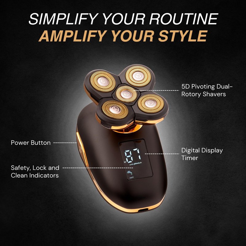 Asani 5 in 1 Electric Razor for Men and Women, USB Rechargeable and Waterproof Cordless Trimmer, Includes Rotating Bald Head Shaver, Nose Hair Trimmer, Beard Shaper, Silicone Brush, & Cleansing Brush