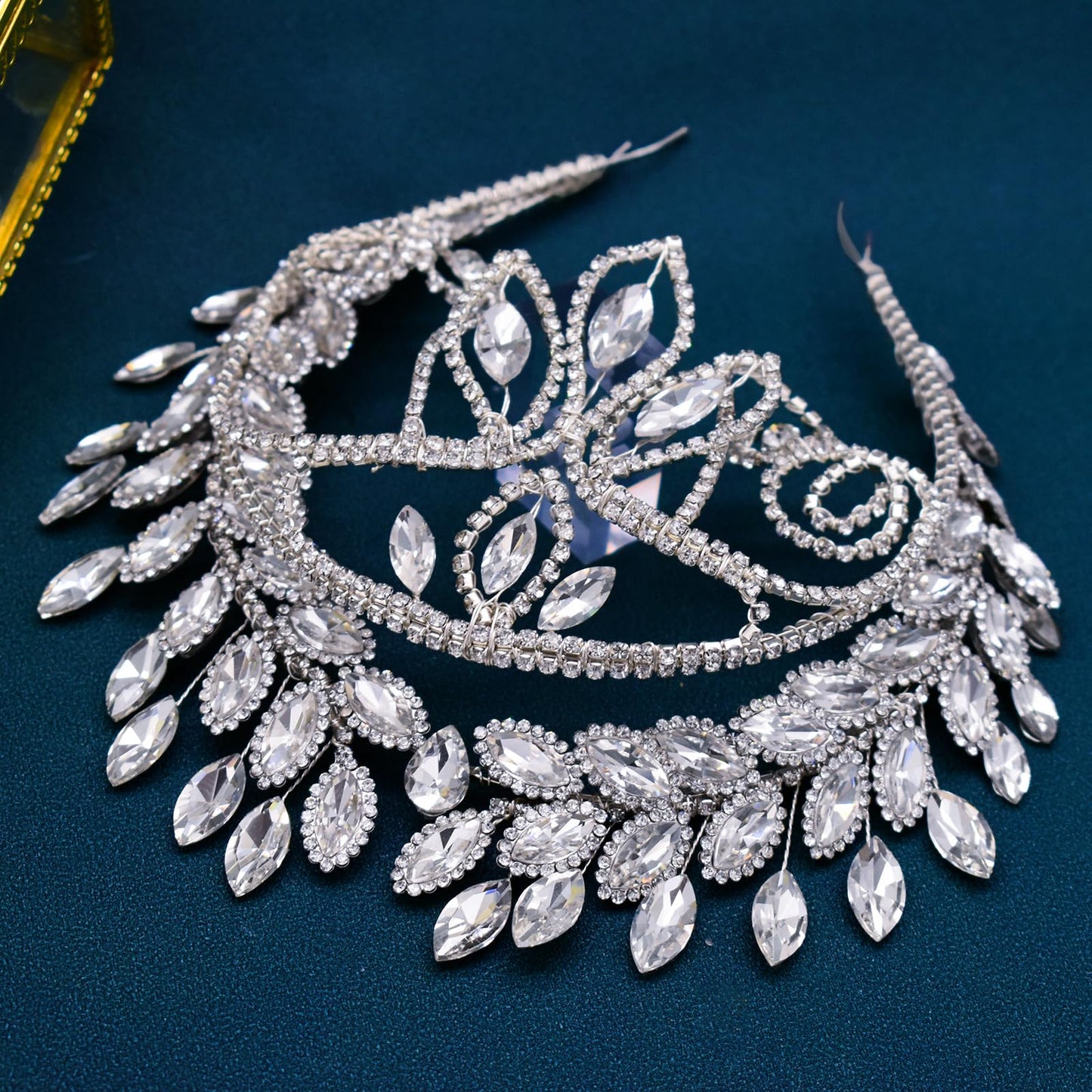 Mpoikba Rhinestone Bride Headband, Wedding Headpiece for Brides（Silver)