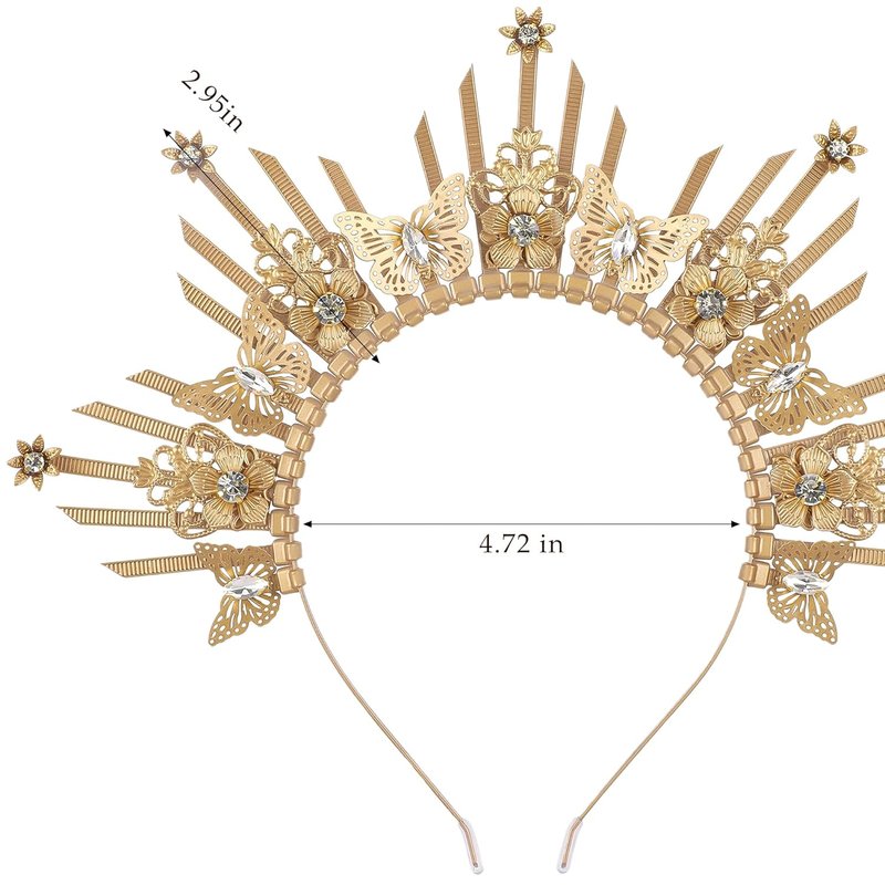 Butterfly Halo Crown Headpiece - Sunburst Gold Spiked Virgin Mary Design | Elegant Festival & Wedding Accessory