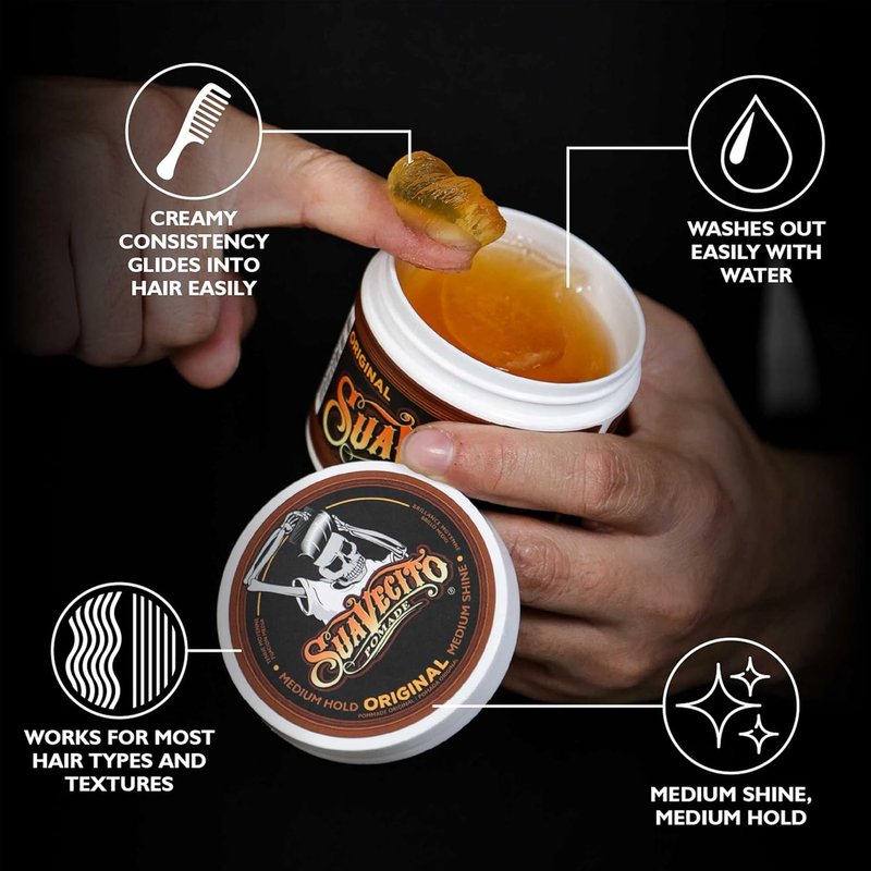 Suavecito Pomade Original Hold - Medium Shine Water-Based Hair Gel | 4 oz, Flake-Free, Easy Wash Out
