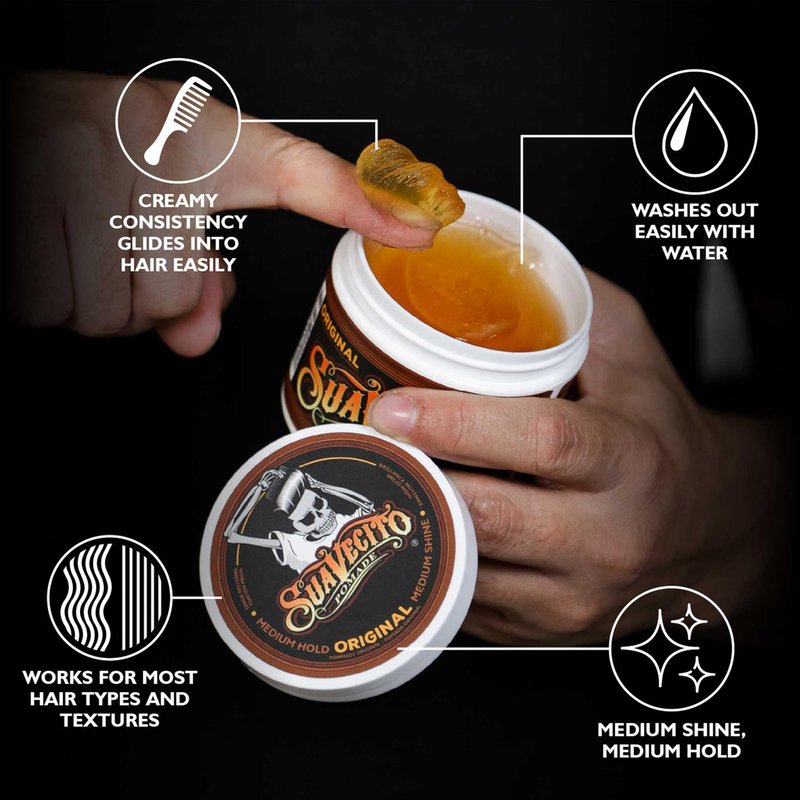 Suavecito Pomade Original All Day Hold for Hairstyles for Men, Medium Shine Water Based Wax Like Flake Free Gel, Easy To Wash Out, 8 Oz, Pack of 2