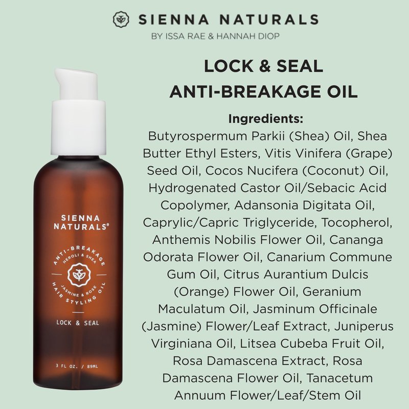 Sienna Naturals - Lock & Seal Oil - Lightweight Anti-Breakage Hydrating Hair Oil for Moisture and Repair - Strengthens & Supports Split Ends with Baobab & Grape Seed Oil - Clean & Vegan, 3oz