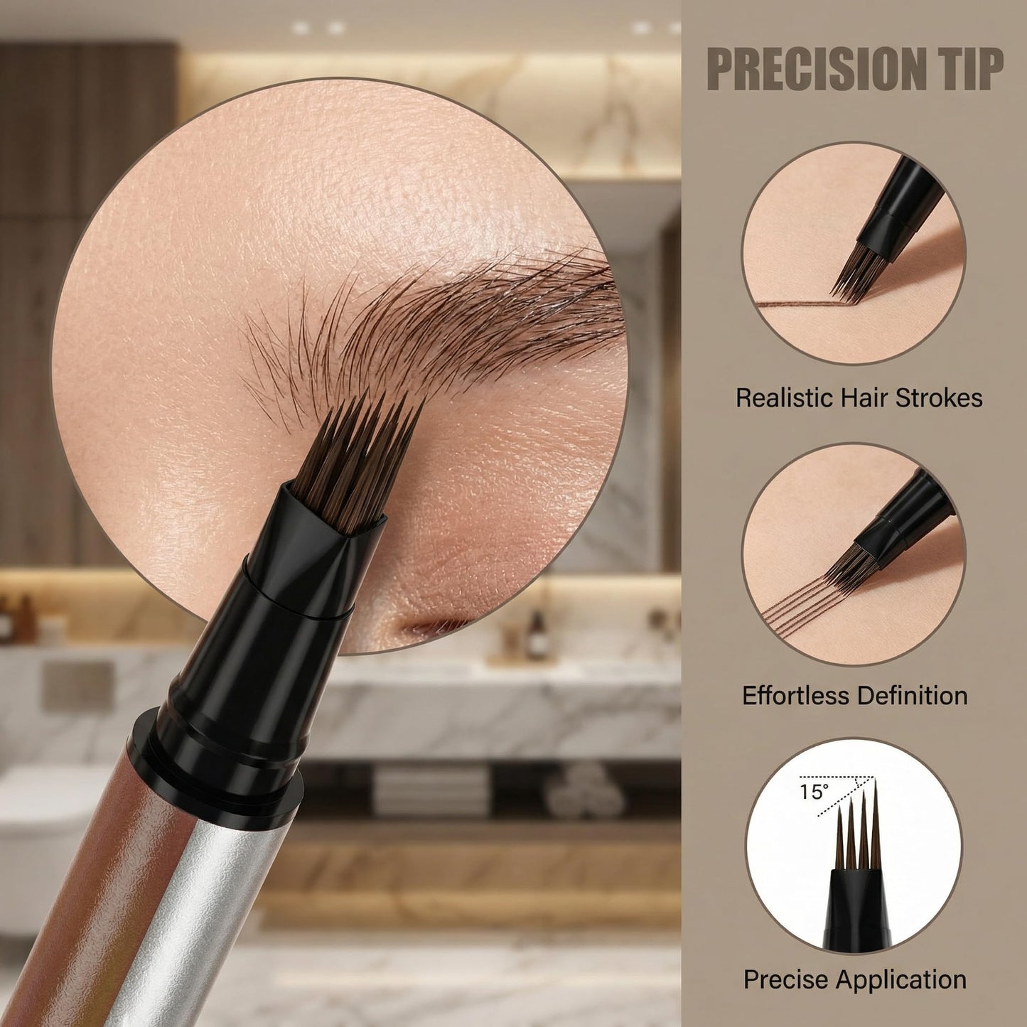 NyxaraJH 4D Double-Ended Eyebrow Pen, Hair-Like Brush Tip, 5 Color Options, 0.1mm Precision Tip, Waterproof Brow Makeup (3# Dark Brown)