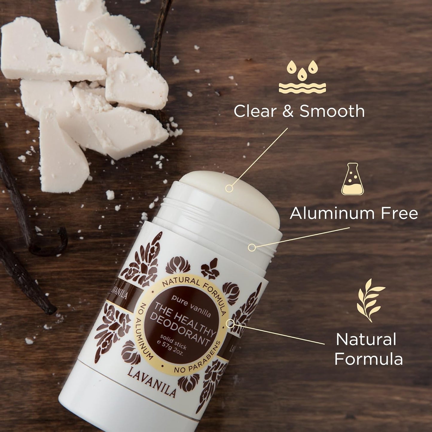 LAVANILA Pure Vanilla Natural Deodorant - Aluminum-Free Deodorant Stick with Tea Tree Oil | 2 Oz (2-Pack)