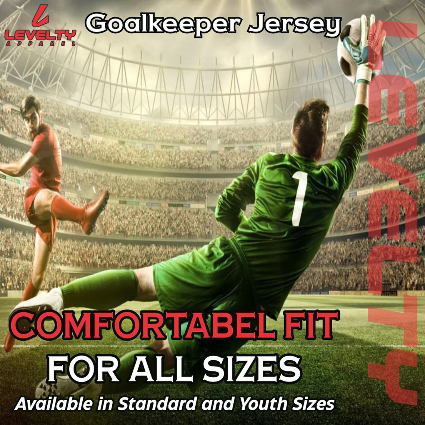 Levelty Soccer Goalkeeper Jersey Adult/Youth Elbow Padded Long Sleeve Goalie Shirt Men Women Kids Goalkeeper Jersey (Red - XS)