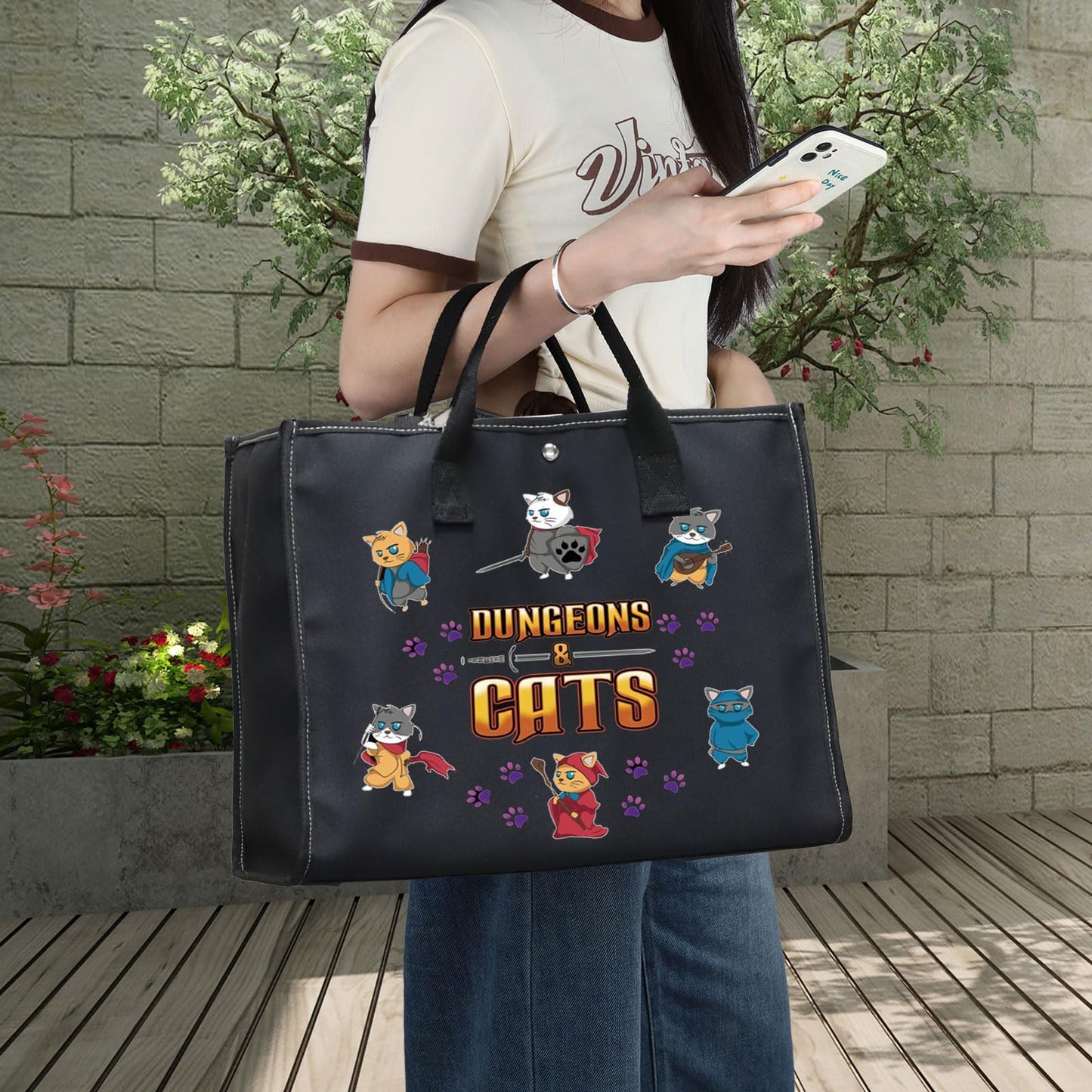 BWWKTOP Cats Cosmetic Makeup Bag Legends of Fantasy Gifts Dragon Master Zipper Pouch Bag Questers & Creatures Gamer Gifts (Dungeo & Cat BG)