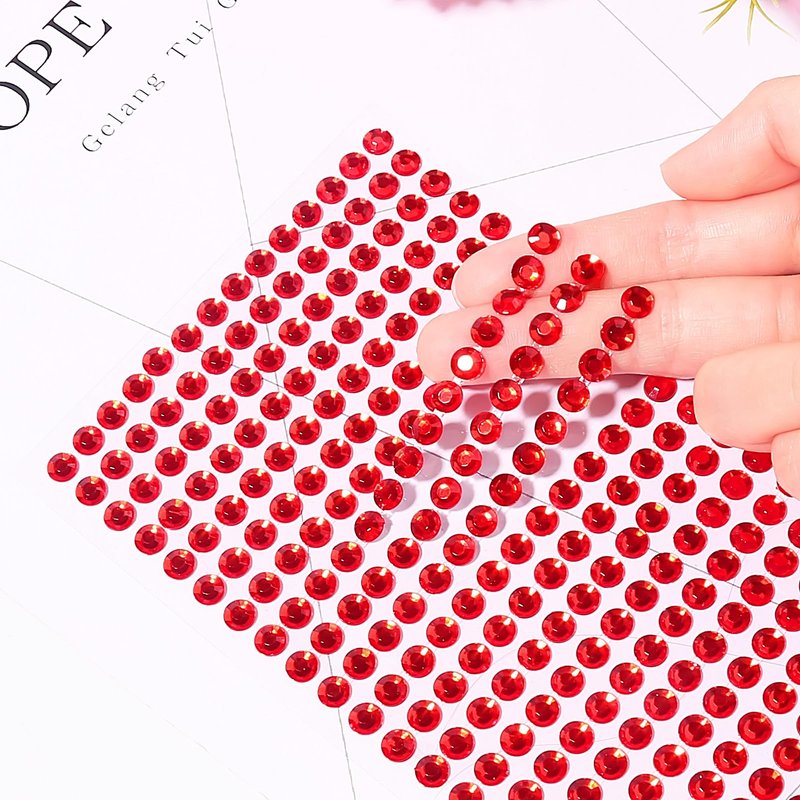 3555pcs Self Adhesive Face Gems for Makeup, Festival Jewels, Hair Gems, Rhinestone Stickers for Face, Eye, Makeup, Nail, Body, Crafts 5sheets (red-3/4/5/6/8mm)