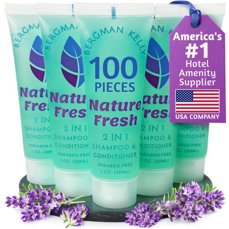 Bergman Kelly Travel Size 2-in-1 Shampoo & Conditioner - Refreshing Nature Fresh | 1 fl oz, 100 Pack