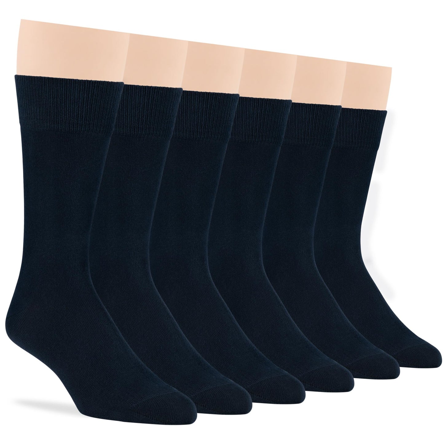 7BIGSTARS KINGDOM Men's Dress Socks Cotton - 6 Pack Large - Solid Casual Crew Lightweight Business Work Sock Size 10-13 Shoe 9-12 L Dark Navy