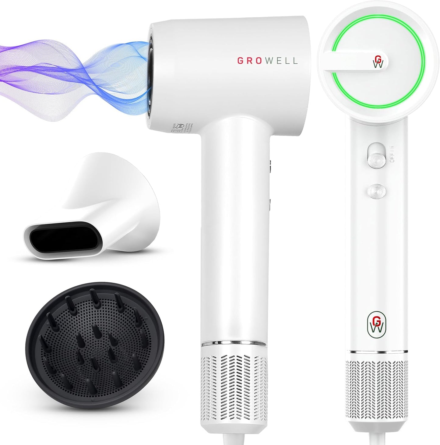 Ionic Hair Dryer with Diffuser | Professional High-Speed Brushless Blow Dryer for Curly & Wavy Hair - Lightweight & Compact Travel Size